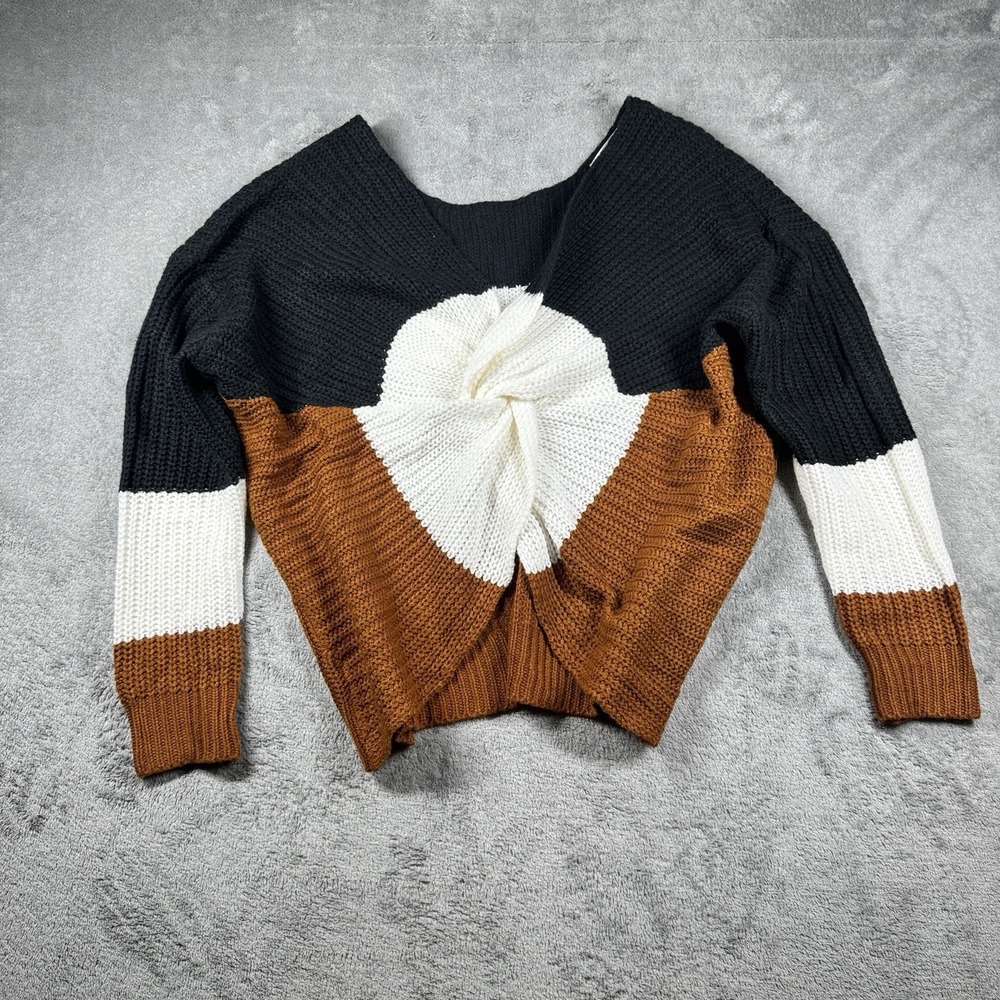 Full‎ Circle Trends XL Reversible Twist Front Colorblock Sweater Black Rust